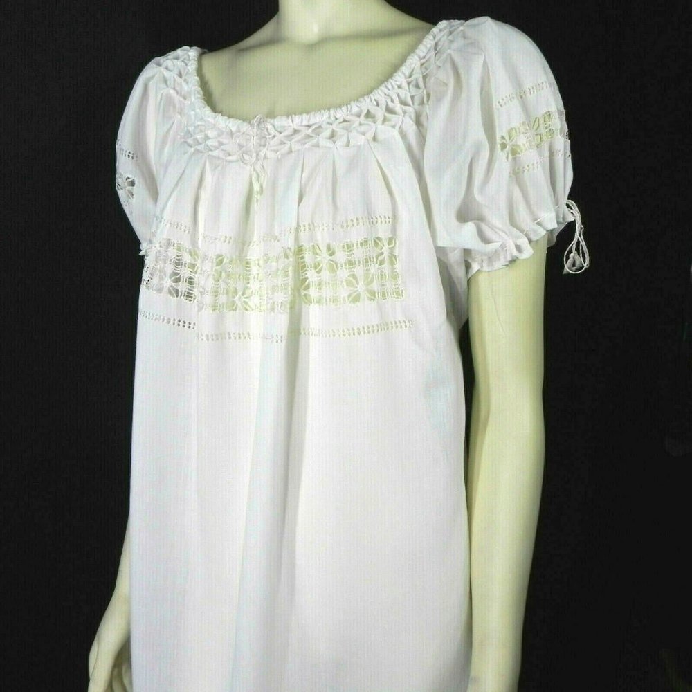 Vtg Hand Crafted Drawn Thread Embroidery Nightgown